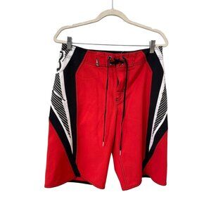 Fox Racing Boardshorts Size 33 Performance Swim Surf Shorts Red Black Outdoor